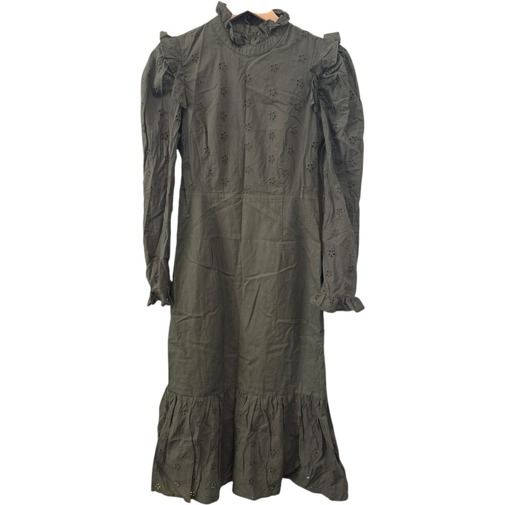 Tuckernuck HYACINTH HOUSE Regina Ruffle Midi Dress Olive Green Size S - Picture 4 of 14